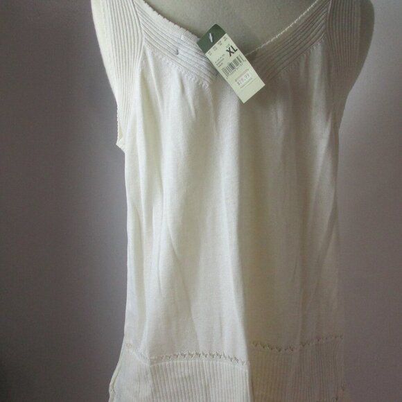 Eddie Bauer Sweater Vest Women's XL Pointelle White Silk Sleeveless Deep V-Neck - Picture 7 of 15